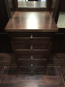 Wilmette. The master drawers are in a solid wood with a shaker ogee style face. The other room is Euro Slab doors with a solid wood face 2